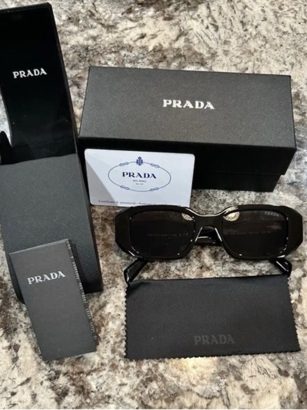 Prada Black Men's Rectangular Sunglasses with Dark Lenses